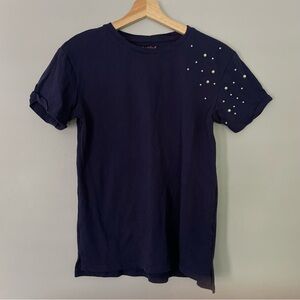 Cat & Jack Girls XL Pearl Detail Navy Tee Shirt